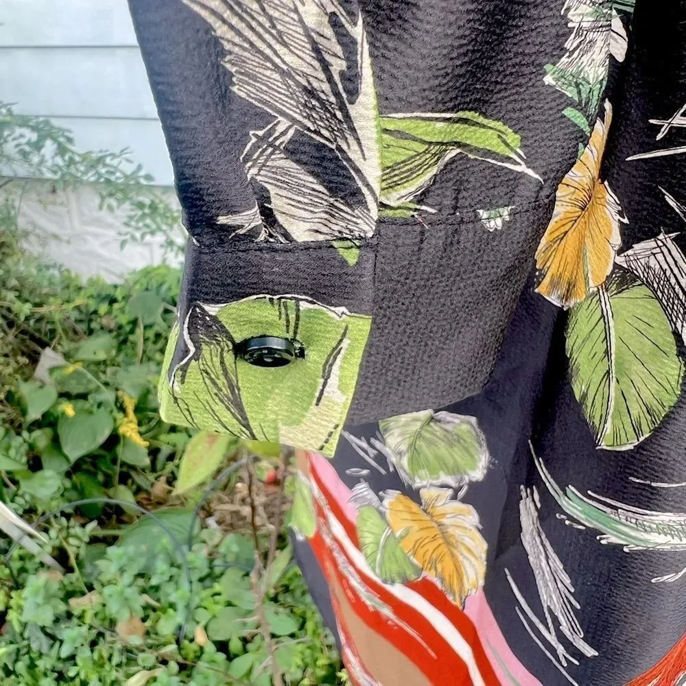 🌸ZARA BLACK LEAF AND PARROT PRINT COLLARED DRESS Size Small (AA4) - Picture 5 of 8